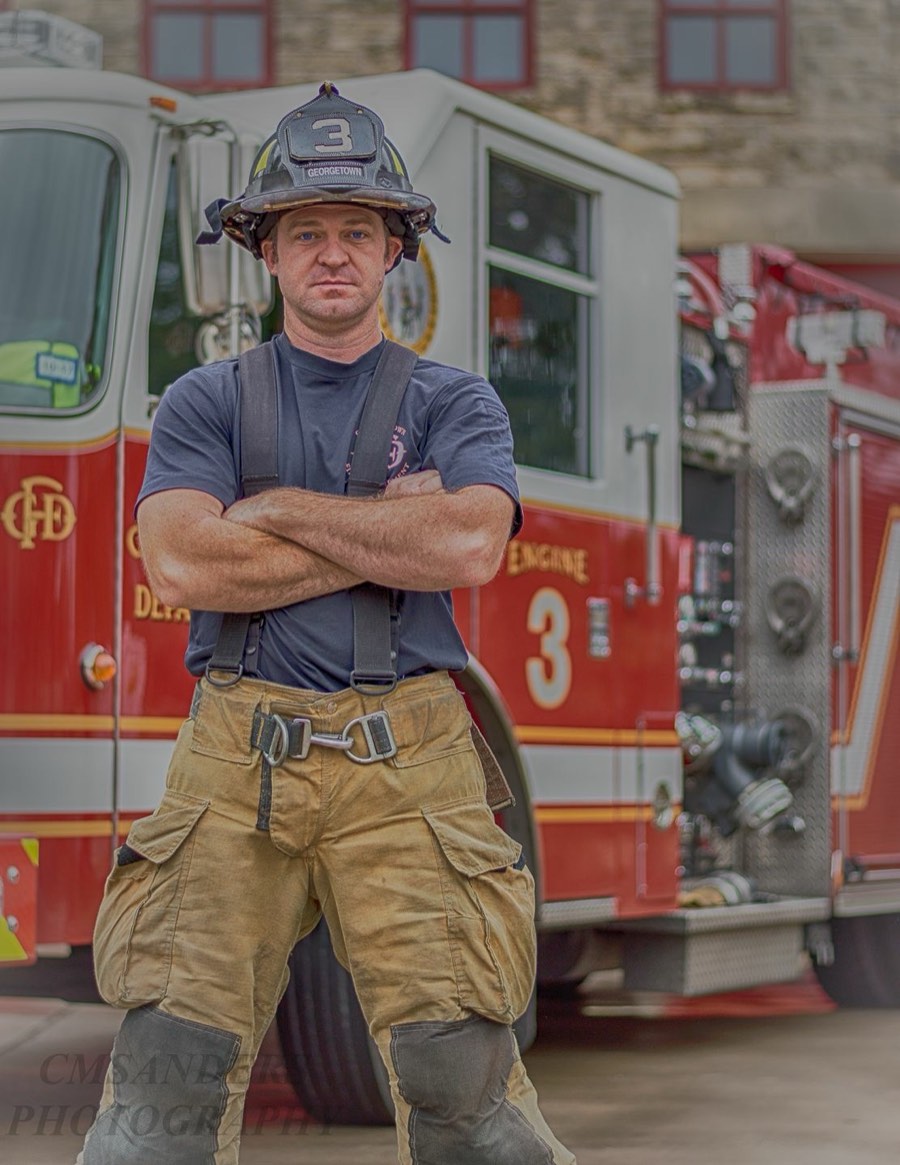 Capt. Trey Lockwood in front of Engine 3